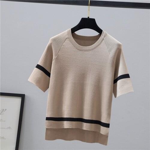 Short Knitted Korean Style T Shirt Female Casual Summer Short Sleeve Loose O-Neck Woman Tshirts Ladies Tops Vetement Femme 2021