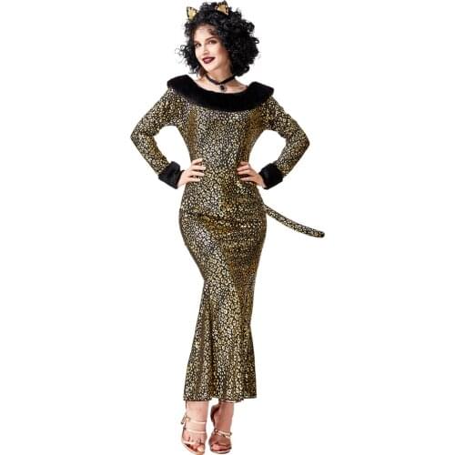 Halloween Costume Adult Leopard Cat Dress Cosplay Sexy Fishtail Stage Costume Cat Girl Anime Cosplay