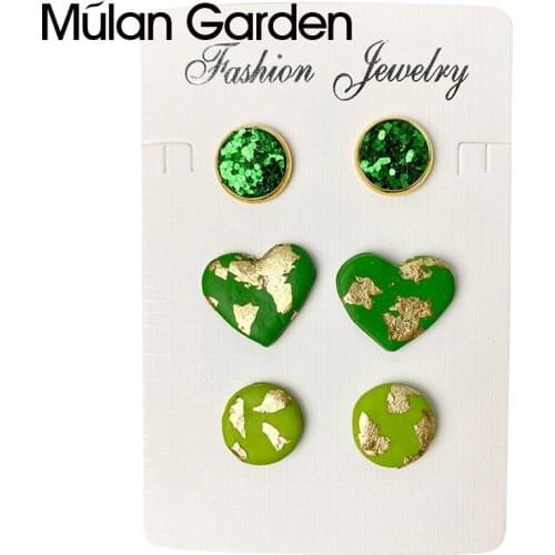 M&G St Patricks Day Earrings Sets for Women Girl Glitter Heart Polymer Clay Earring Leather Clay Jewelry Hot Sale Gift Wholesale
