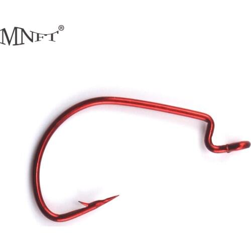 MNFT 100Pcs/Lot Wide Crank Offset Fishing Hook Red Bloody Color Offset Worm Hook Wide Belly Crank Hook For Soft Worm Lure