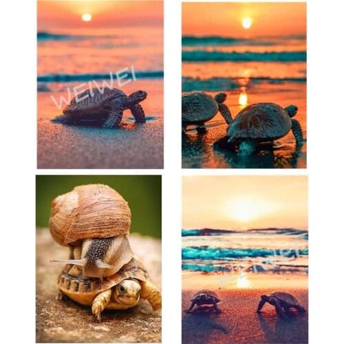 Diy Diamond Painting Kit Sunset Seaside Animal Turtle Snail Diamond Embroidery Pictures of Rhinestones Mosaic Sale Craft