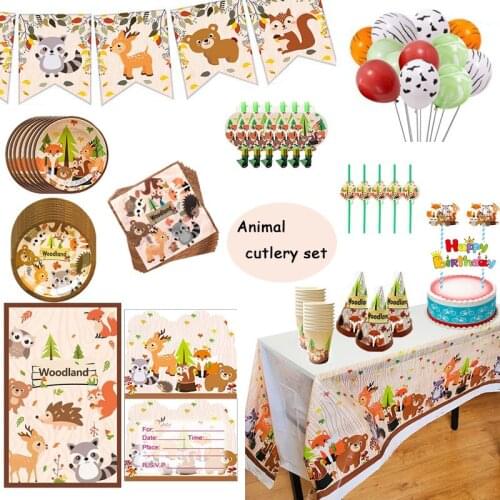 New Forest Animal Series Zoo Forest Fox Small Animal Birthday Party Disposable Cake Decoration Party Tableware