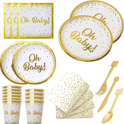 Oh Baby Disposable Party Tableware Paper Plate Cups It Is A Boy Girl Cake Topper Baby Shower Party Supplies
