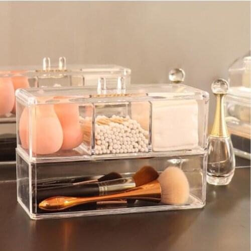 Ansparent Makeup Storage Box Cosmetics Organizer with Cover Dustproof Plastic Makeup Brush Lipstick Storage Box
