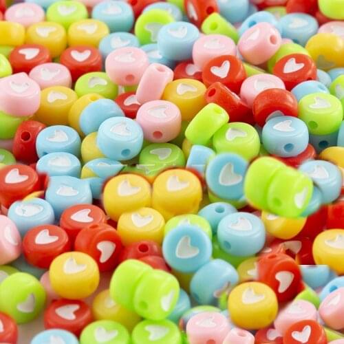 Flat Coin Round Shape Candy Colors Acrylic Heart Beads 3600pcs 4*7mm Plastic DIY Jewelry Bracelet Necklace Earring Knit Spacers