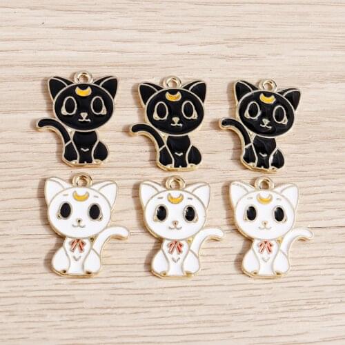 10pcs 14*23mm Cartoon Enamel Cat Charms for Jewelry Making Alloy Animal Charms Pendants for DIY Necklaces Earrings Accessories