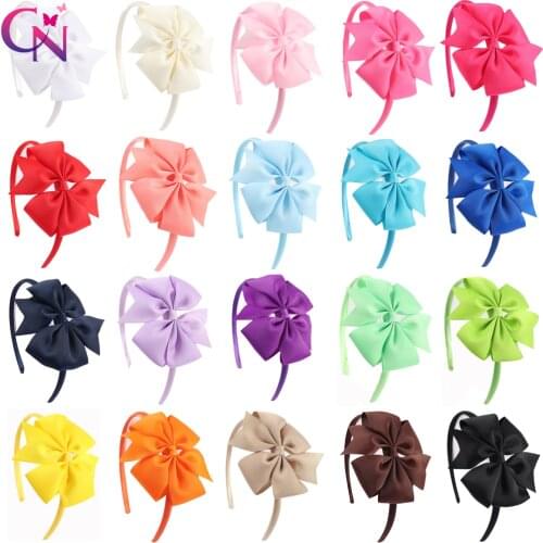 CN 20pcs/lot Pinwheel Bows Hairbands For Girls Kids Handmade Plain Hard Satin Headbands With Ribbon Hair Bows Hair Accessories