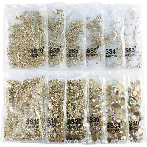 Size s2~ss50 Crystal AB/clear Rhinestones Non Hot Fix Gold FlatBack Strass Sewing & Fabric Garment Rhinestone Nail Art Stone