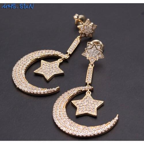 MHS.SUN Luxury Mosaic AAA CZ Paved Stud Earrings Fashion Moon Star Trendy Stud Zircon Earrings For Women Girls Jewelry 1Pair