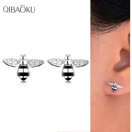 Sterling Silver 925 Epoxy Bee Stud Earrings Shining Zircon Ear Jewelry Cute White Gold Earring Anniversary Party Gift for Women
