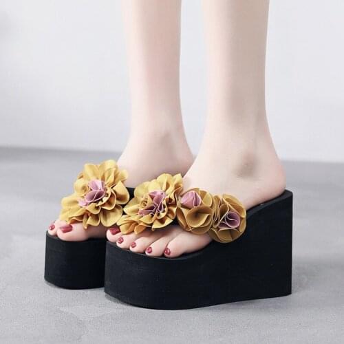 Flower Size 41 Flip Flops Wedges Platform Casual Shoes for Women Slippers Heels Cheap Slides Platform Shoes Woman Summer New