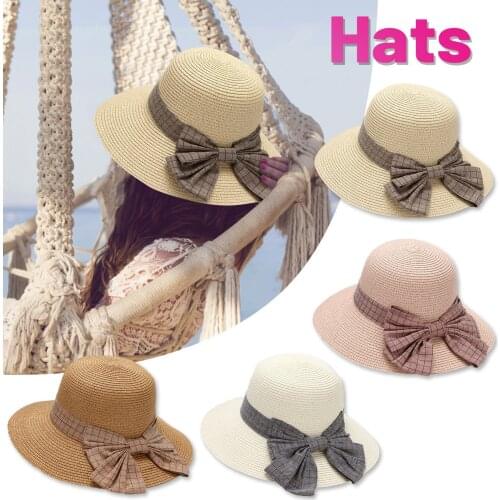 Fashion Bow Hat Sunshade Fishermans Hat Large Beach Hat Panama Womens Straw Hat Uv Sun Protection Hat Holiday Outdoor Hat#g30