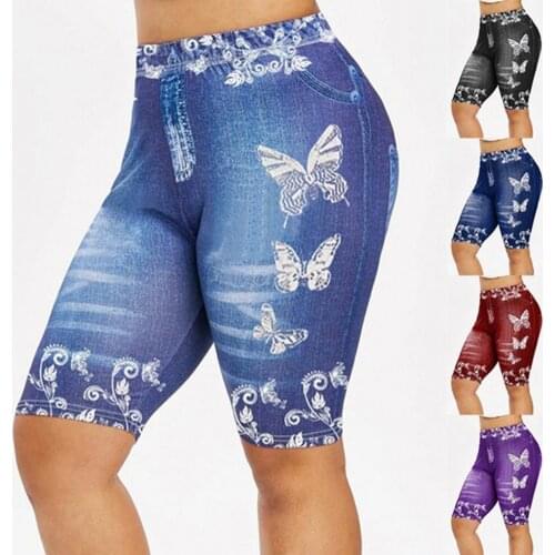 Hot Sale Summer Shorts High Waist Hip Lift Hot Pants Women Butterfly Print Comfortable Skinny Denim Short Trousers for Sports