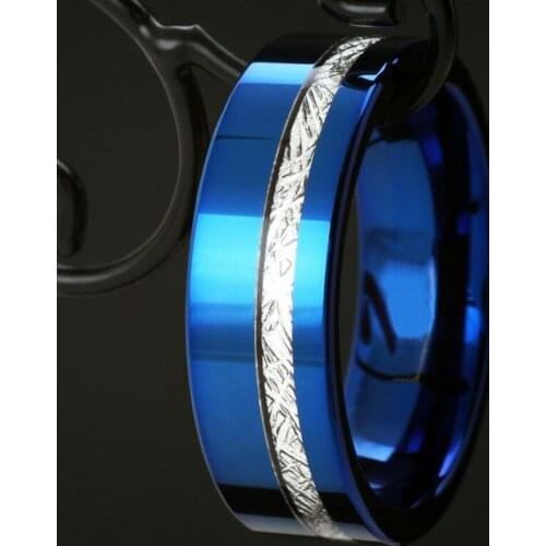 Trendy 8mm Stainless Steel Rings for Men Silver Color Groove Beveled Edge Blue Matte Finish Men Promise Ring Men Wedding Band