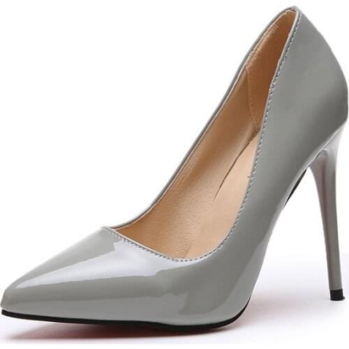Plus Size 34-44 HOT Women Shoes Pointed Toe Pumps Patent Leather Dress High Heels Boat Shoes Wedding Shoes Zapatos Mujer White99