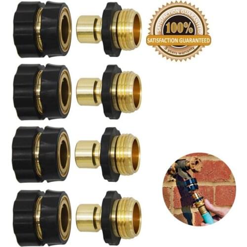 3/4 Inch Universal Garden Hose Quick Connect Kit 4 Pcs/Set Brass Hose Tap Adapter Connector Garden Watering Tools