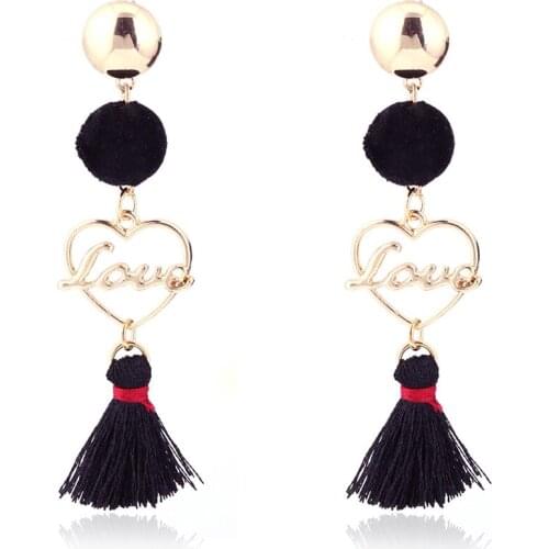 Fashion Heart Love Hairball Dangle Earrings for Woman Girl Tassel Pom Asymmetry Earring Charm Festival Party Jewelry