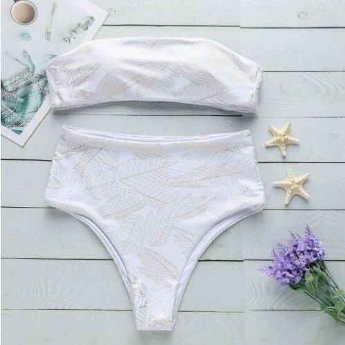 Womens Stretch Bikini Bandeau 2019 Print Vintage Push Up Bikini Bra Swimwear Swimsuit Padded Ladies 2Pcs Bathing Suit Summer