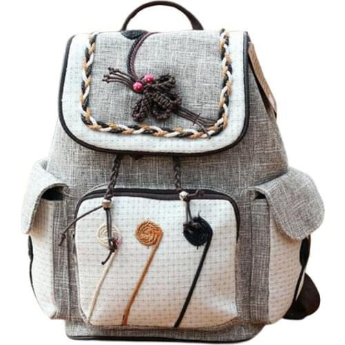Ethnic Style Anti-Theft Female Backpack Girls Youth Canvas School Bag School Bag Female School Bag