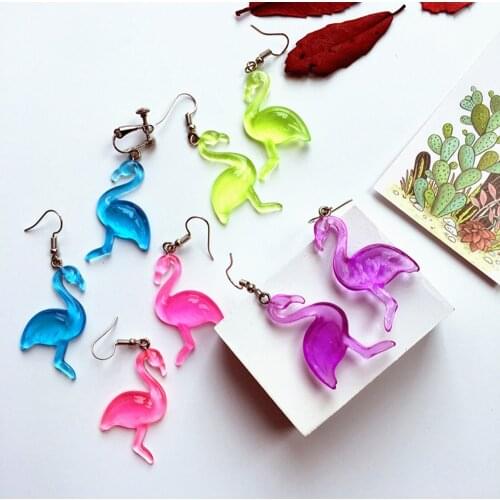 Yamily 1pair/Creative Women Drop Earrings Resin Cartoon Flamingoes Drop Earrings DIY Personality Pendants For Kids Jewelry Gifts