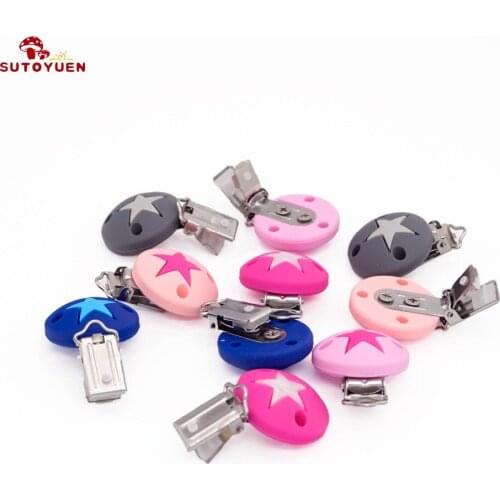 10pcs SUTOYUEN Round Star Silicone Pacifier Clips BPA Free Silicone Clip Baby teething DIY Crafts Charms Bead Accessories
