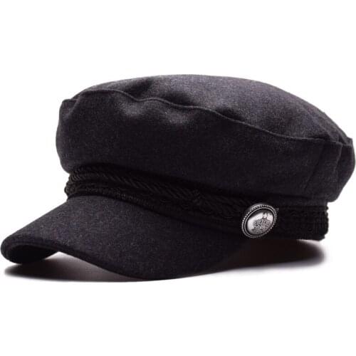 2019 New Felt Beret Hats Women Wool Military Hat Visor Army Caps Twist Belt Capitan Hat for Men Sailor Hats Flat Top Sea Cap