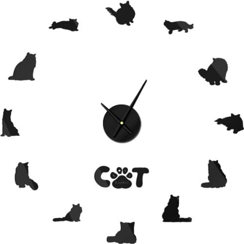 X-Claw Ragdoll Cat 3D Mirror Wall Clocks Quartz Kittens Clock Living Room Decorative Size Adjustable Mute Watch Wall