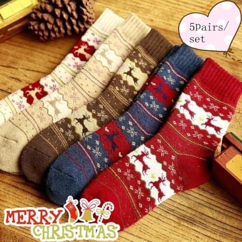 Womens Fawn Rabbit Wool Socks 5 Pairs/Pack Autumn Winter Christmas Socks Keep Warm Female Deer Socks Christmas Gift