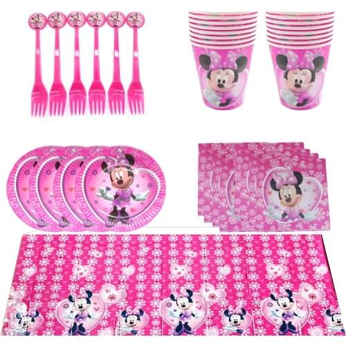 65pcs/lot Minnie Mouse 1st baby shower party Birthday Party Supplies Decorations for 16 people girl favor Minnie Birthday Party