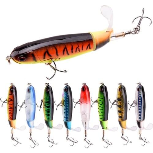 8Pcs Whopper Plopper 11Cm 15G Floating per Fishing Lure Artificial Hard Bait Wobbler Rotating Tail Fishing Tackle 3D Eyes