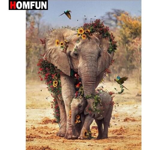HOMFUN Full Square/Round Drill 5D DIY Diamond Painting "Elephant motherly love" 3D Diamond Embroidery Cross Stitch Home Decor
