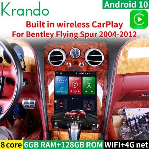 Krando vertical screen 12.1" tesla style android 10.0 car radio for For Bentley Flying Spur 2004-2012 6+128gb car multimedia