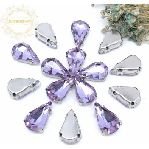 Free shipping! Crystal violet Water drop shape Glass Crystal sew on rhinestones Diy Clothing accessories 8*13mm 5*8mm 6*10mm