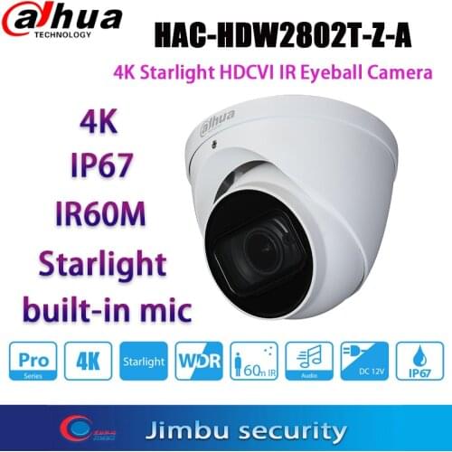 Dadua 8MP 4K Starlight HDCVI IR Eyeball Camera HAC-HDW2802T-Z-A 3.7-11mm motorized built-in mic IR length 60m HD/SD switchable