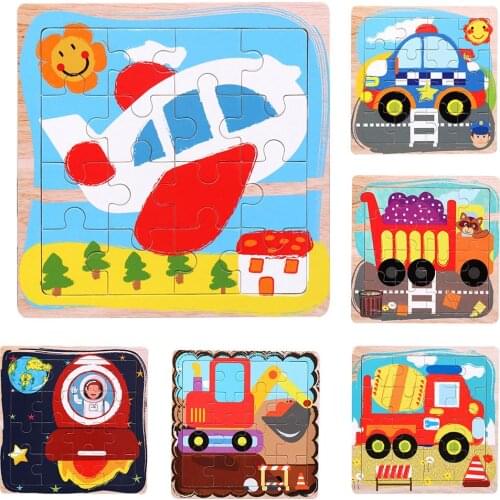Wooden Cartoon Plane Rocket Car Mosaic Jigsaw Puzzles Board Development Kids Toy