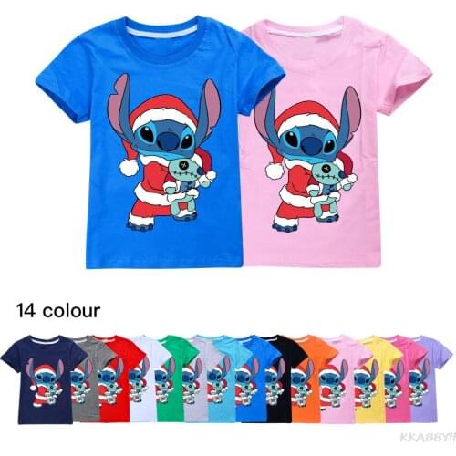 Disney Stitch Children Cartoon T-Shirts Kids Summer Tops Girls Boys Short Tees Casual Baby Clothes