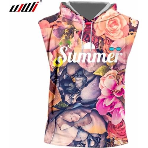UJWI Man Summer New O Neck Undershirt 3D Printed Rose Flower Summer Male Loose 6XL Costume Unisex Thin Hooded Tank Top