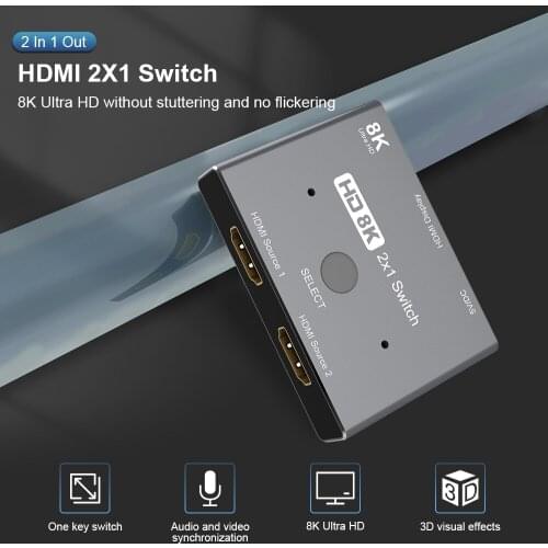 HDMI-Compatible Switcher 2 in 1 out 3 Port KVM Adapter 8K@60Hz 4K@120Hz 2x1 HD Audio video Switch for PS5 PS4 Xbox Projectors