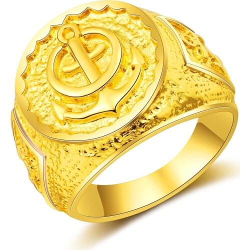 Vintage Gold Plated Anchor Ring Personality Hip Hop Jewelry Motorcycle Party Biker Antique Silver Color Ring Men Jewelry