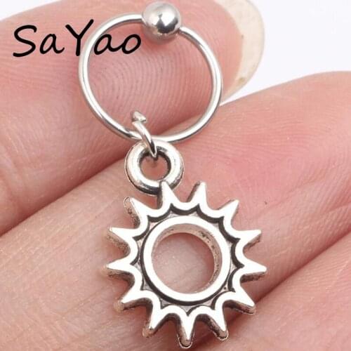 SaYao 1 Piece Stainless Steel Captive Hoop Rings CBR Eyebrow Tragus Sun Moon Nose Closure Nipple Body Piercings Jewelry Helix