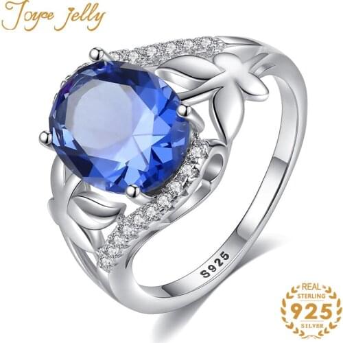 JoyceJelly Trendy Ring for Women Wedding Jewelry 925 Sterling Silver Oval Sapphire Gemstone Fine Engagement Jewelry Wholesale