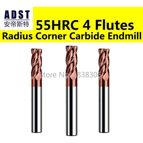 Endmill End Mill Tungsten Carbide Radius Corner Rounding Milling Cutter 55HRC 4 Flutes CNC Mahcine Cutting Tools 4 6 8 10 1pcs