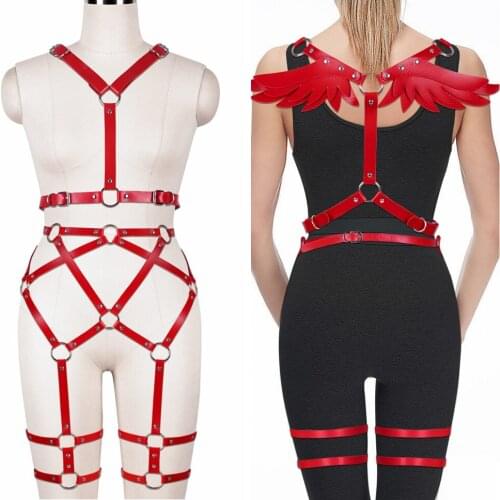 Harajuku Angel Wings Leather Harness Bra For Bdsm Women Body Bondage Lingerie Sets Cage Erotic Accessories Sexy Garter Belt Goth