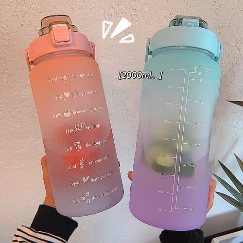 Creative Gradient Water Bottles With Straw Summer Cute Large Capacity Outdoor Kettle Frosted Plastic Cycling Sport Water Bottle