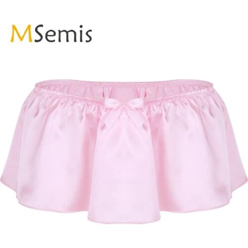 Mens Lingerie Sissy Underwear Soft Shiny Satin Sissy Skirted Panties G-string Thong Briefs Underpants