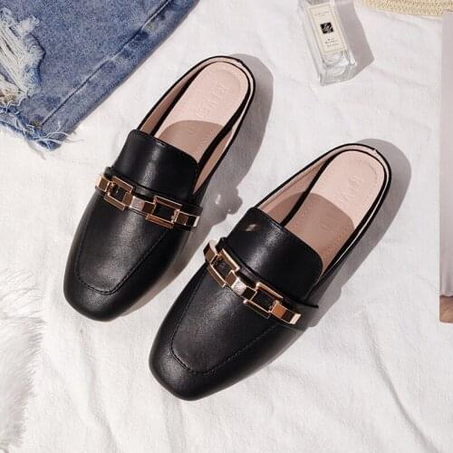 Ladies Autumn Low Heels Slides Womens Mules Toe-covered Home Shoes Female Designer Flip Flops Platform Platform Lazy Slippers