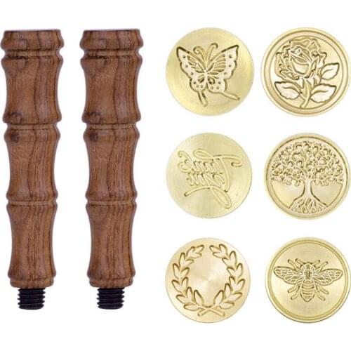 Wax Seal Stamp Set, 6Pcs Sealing Wax Stamps Copper Seals with 2Pcs Wooden Hilt, Vintage Retro Classical Initial Seal Wax Stamp K