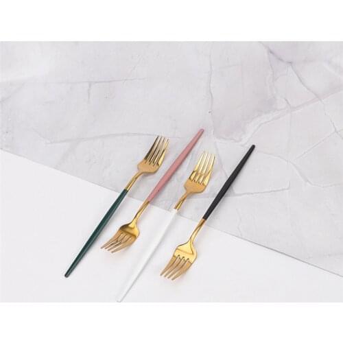 4pcs Stainless Steel Dessert Fork Cutlery Set Golden Dinnerware Complete Kitchen Silverware Dessert Fork Tableware Dropshipping