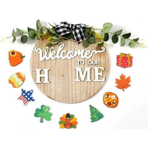 Welcome Door Sign Interchangeable Seasonal Home Sign Rustic Farmhouse Decor Front Door Decor For Home Christmas Decor LBS