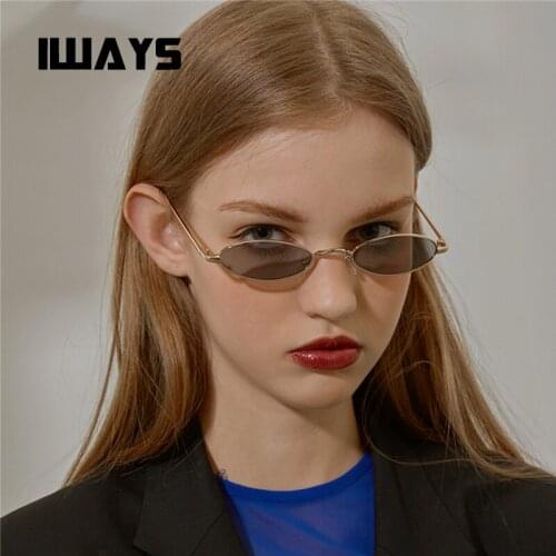 Iways new fashion 2019 mini oval sunglasses women men retro metal glasses red pink polychromatic lens UV400 womens sunglasses
